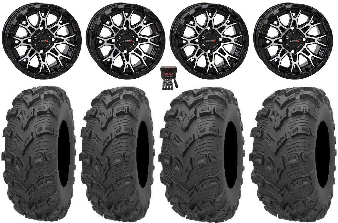 System 3 ST-6 12″ Wheels Black 27″ Bear Claw EVO Tires Honda Foreman Rancher SRA