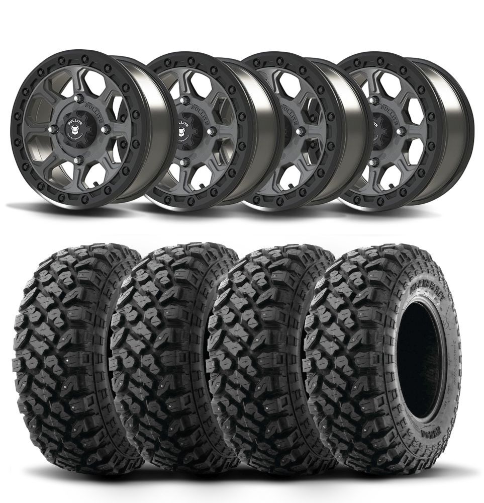 Set of 4 Bullite Ruler Wheels 14″ Gray/Kenda K3204R Klever XT Tires [27x9R-14]