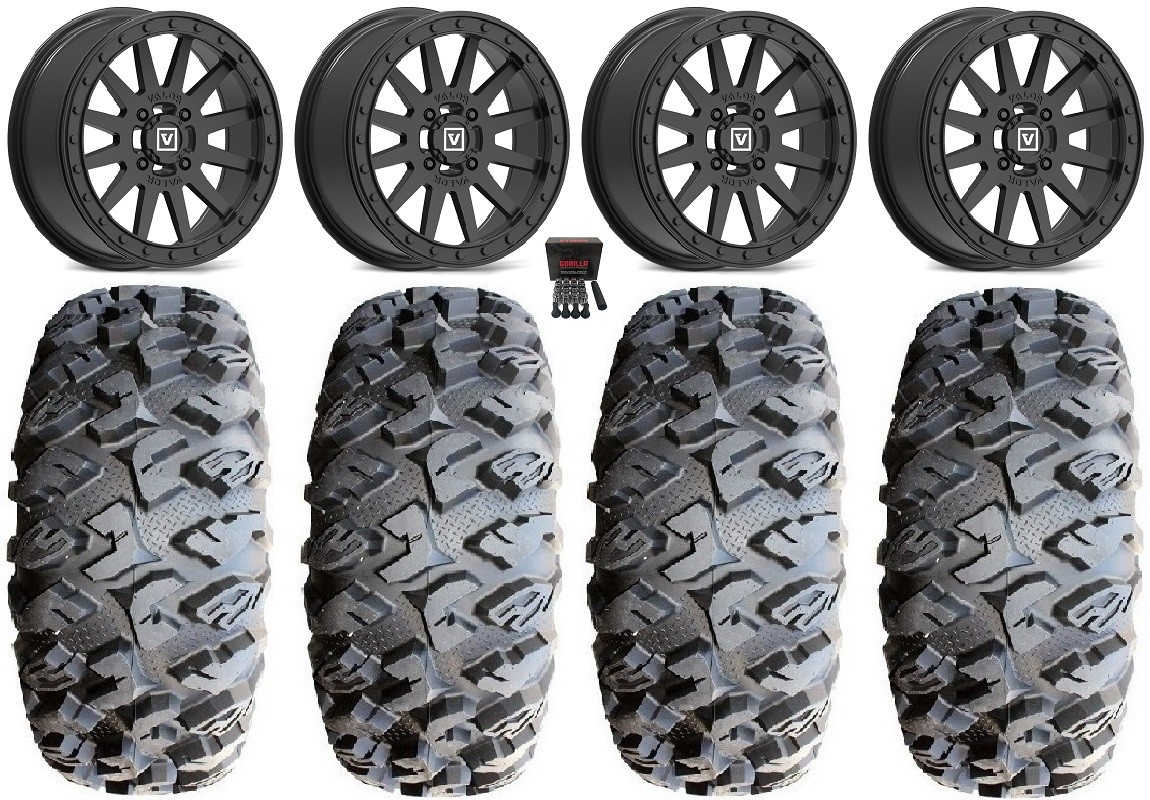 Valor V05 Beadlock 14″ Wheels Black 32″ MotoClaw Tires Polaris Ranger XP 9/1K