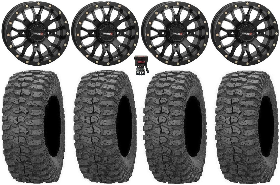 System 3 ST-3 Black 14″ Wheels 30″ Rock-A-Billy Tires Yamaha YXZ (2019+)