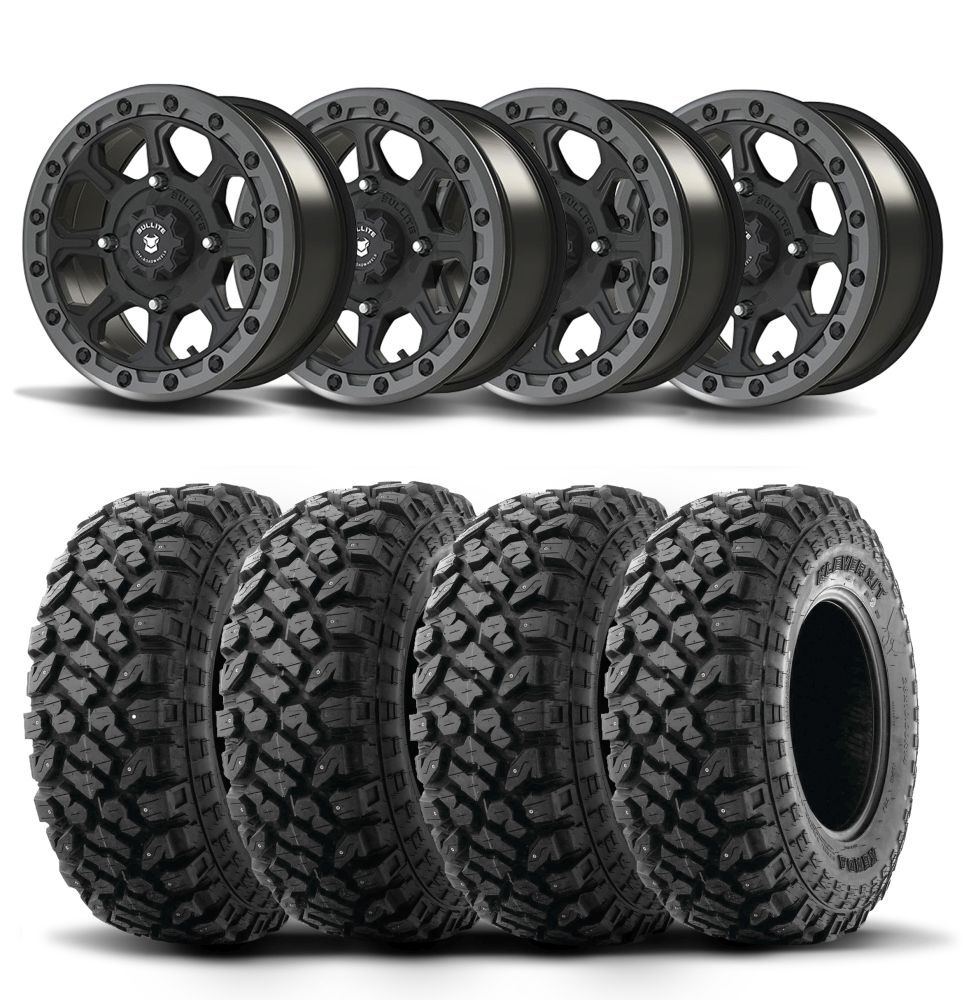Set of 4 Bullite Ruler Wheels 14″ Gray/Kenda K3204R Klever XT Tires [27x9R-14]