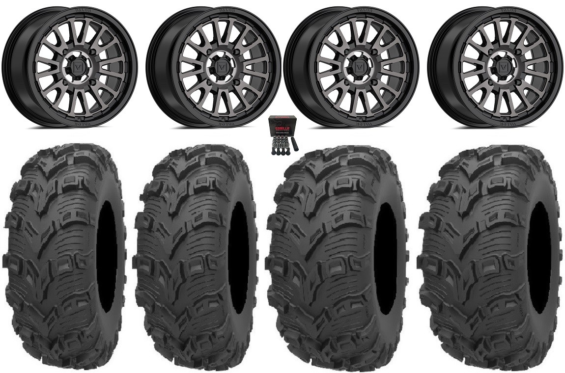 Valor V14 14″ Wheels Dark Tint 26″ Bear Claw EVO Tires Sportsman 550 850 1000