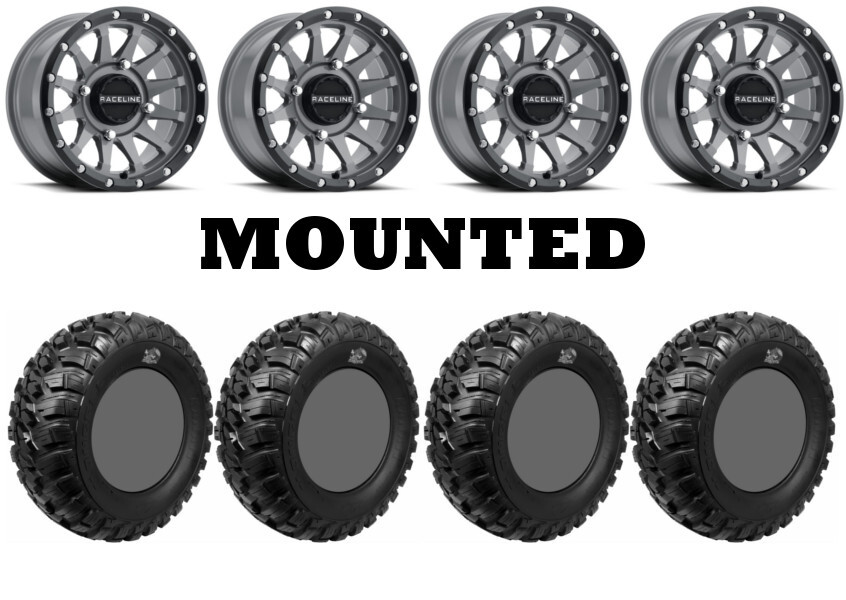 Kit 4 GBC Kanati Mongrel Tires 27×9-14 on Raceline Trophy Gray Wheels HP1K