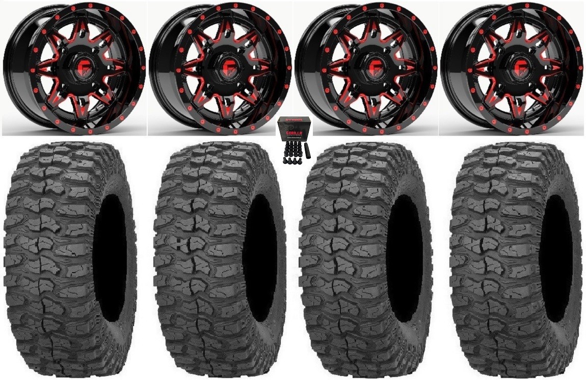 Fuel Lethal Red 14″ Wheels 30″ Rock-A-Billy Tires Polaris RZR XP 1000 / PRO XP