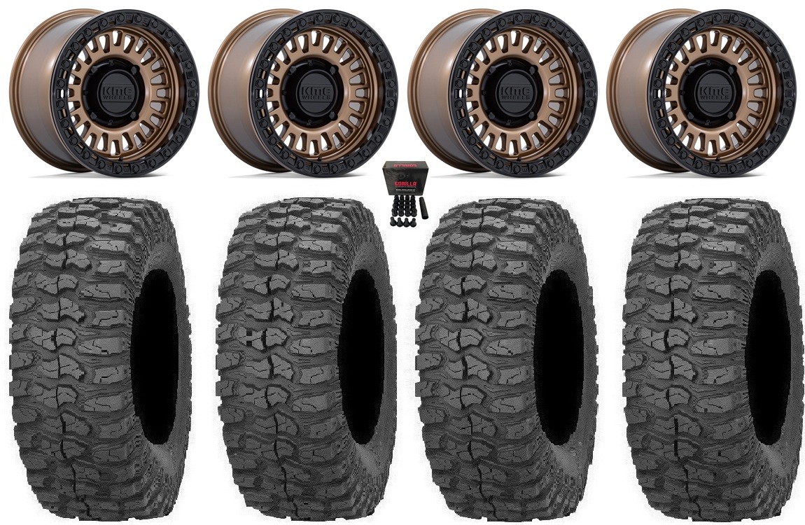 KMC Aztec Beadlock 15″ Wheels Br +38mm 32″ Rock-A-Billy Tires Renegade Outlander