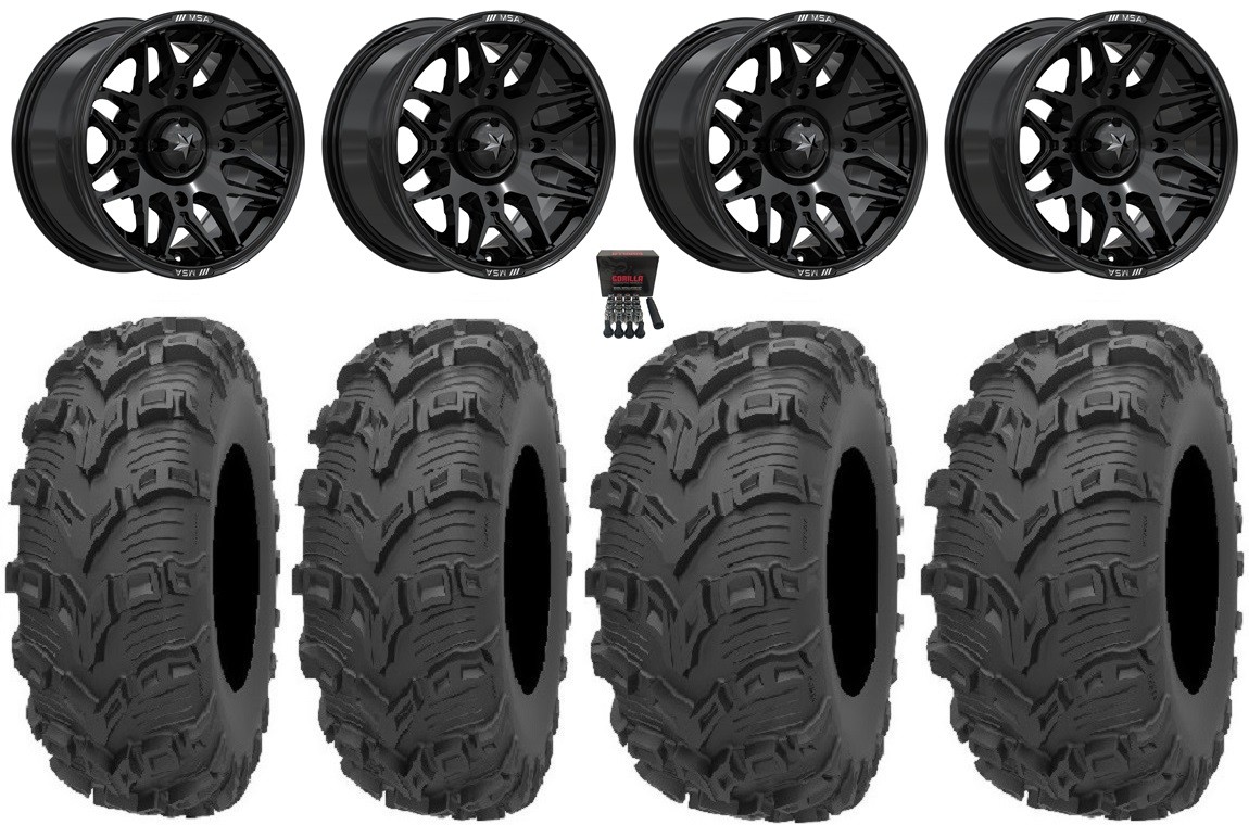 MSA Radar 14″Wheels Gloss Bk 26″Bear Claw EVO Tires Can-Am Renegade Outlander