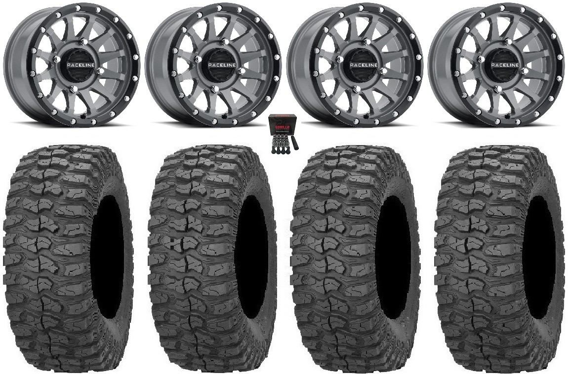 Raceline Trophy 15″ Grey Wheels 32″ Rock-A-Billy Tires RZR Turbo S / RS1