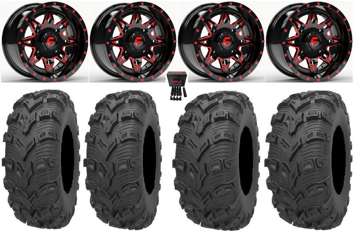 Fuel Lethal Red 14″ Wheels 26″ Bear Claw EVO Tires Sportsman 550 850 1000
