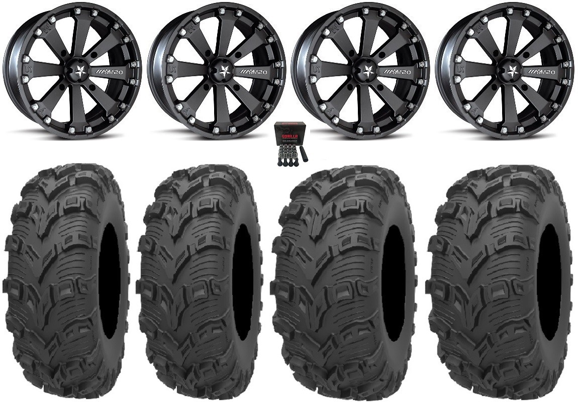MSA Black Kore 14″ UTV Wheels 26″ Bear Claw EVO Tires Yamaha YXZ (2019+)