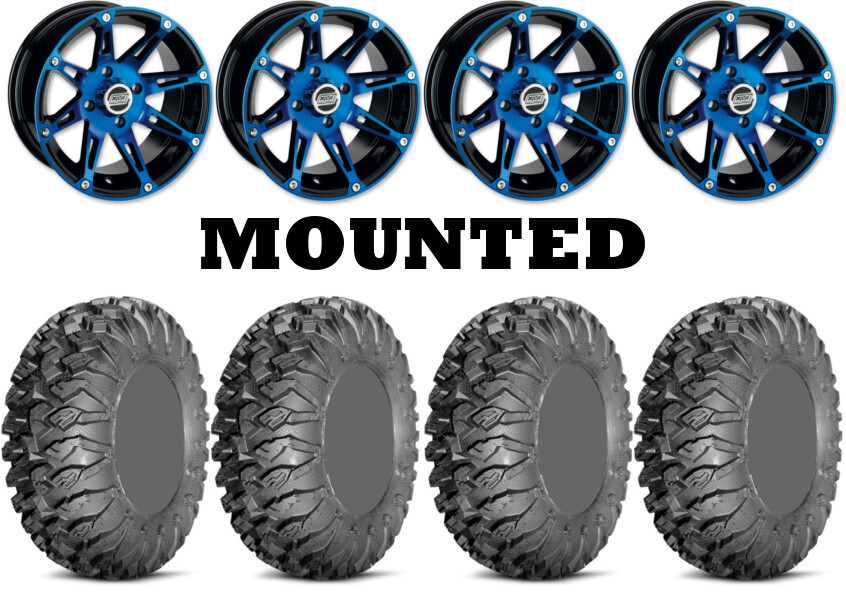 Kit 4 EFX MotoClaw Tires 30×10-14 on Moose 387X Blue Wheels TER