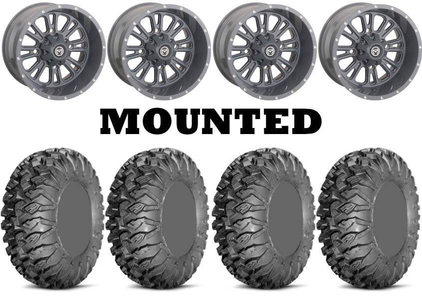 Kit 4 EFX MotoClaw Tires 28×10-14 on Moose 399X Gray Wheels H700