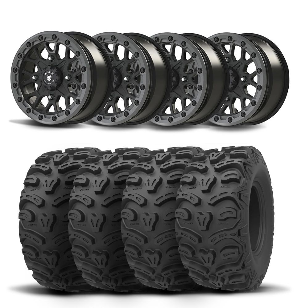 Set of 4 Bullite Rider Wheels 14″ Gray/Kenda K587 Bearclaw HTR Tires [28x11R-14]