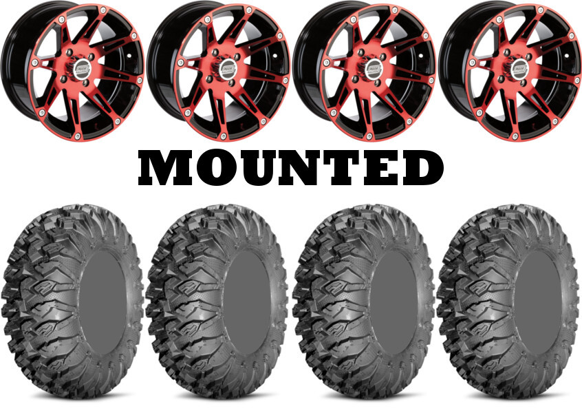 Kit 4 EFX MotoClaw Tires 26×9-12 on Moose 387X Red Wheels 1KXP