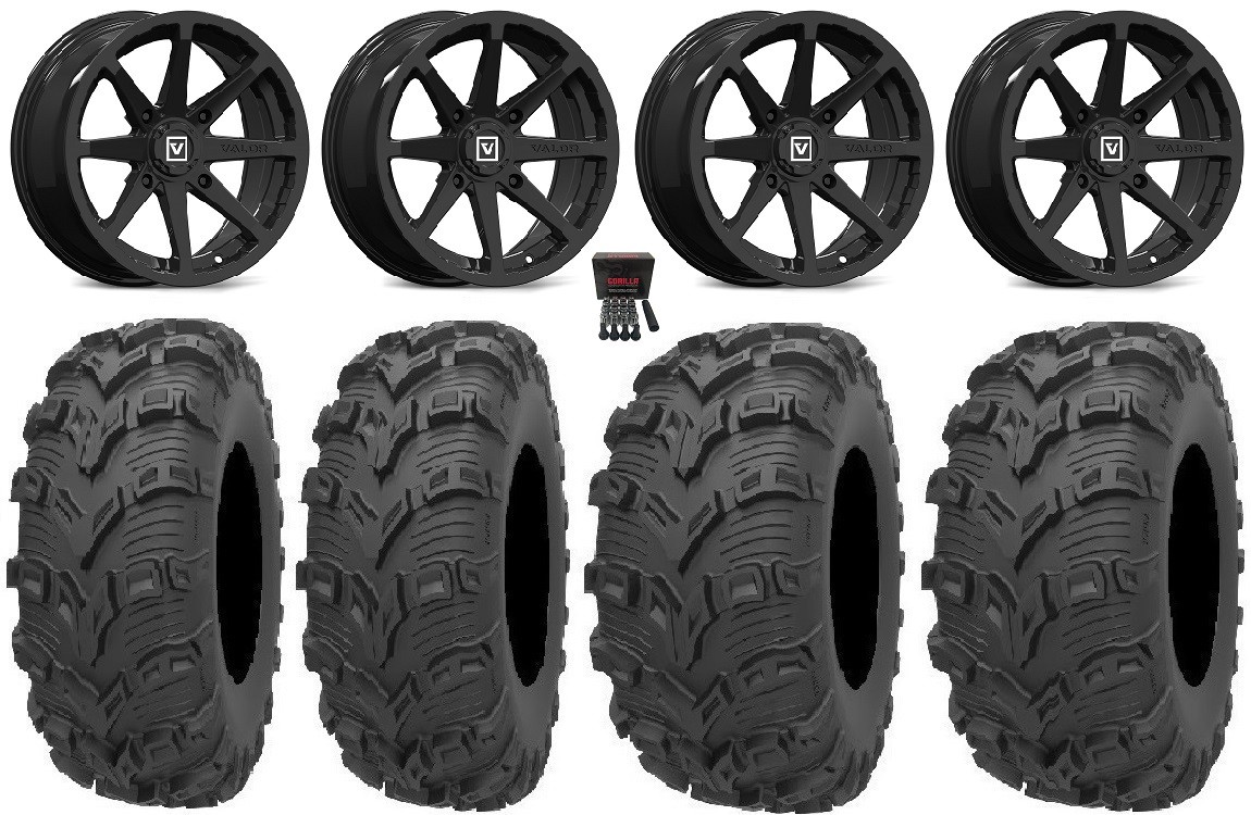 Valor V01 14″ Wheels Black 26″ Bear Claw EVO Tires Kawasaki Teryx Mule