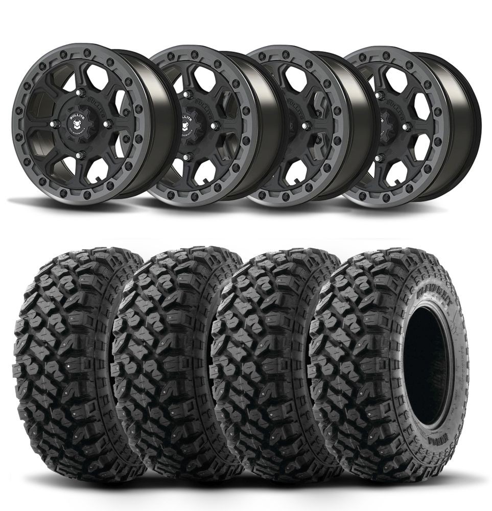 Set of 4 Bullite Ruler Wheels 14″ Gray/Kenda K3204R Klever XT Tires [27x11R-14]