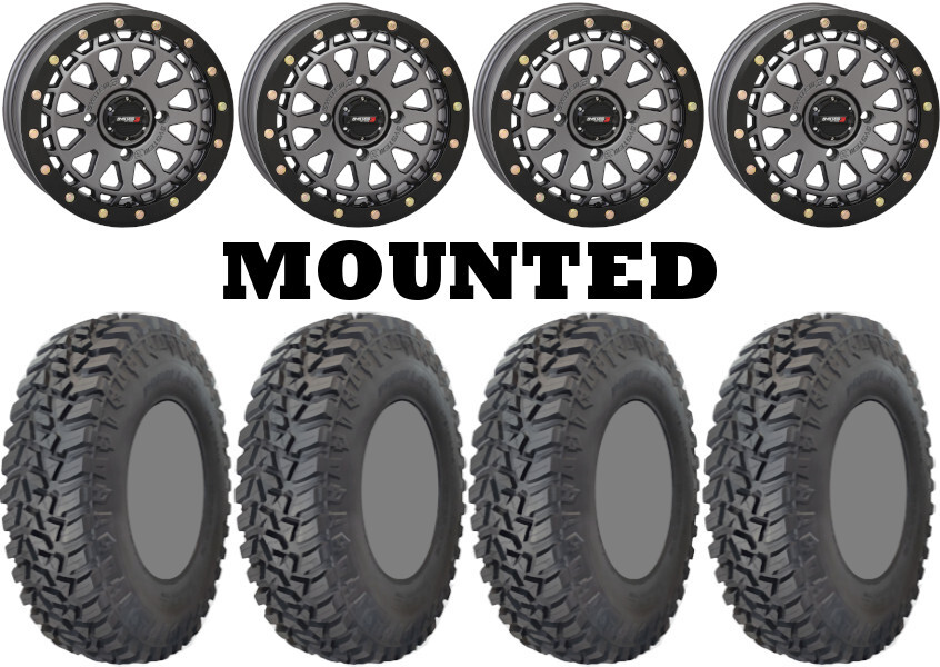 Kit 4 GBC Kanati Mongrel SQ Tires 31×10-15 on System 3 SB-6 Beadlock Gray 1KXP