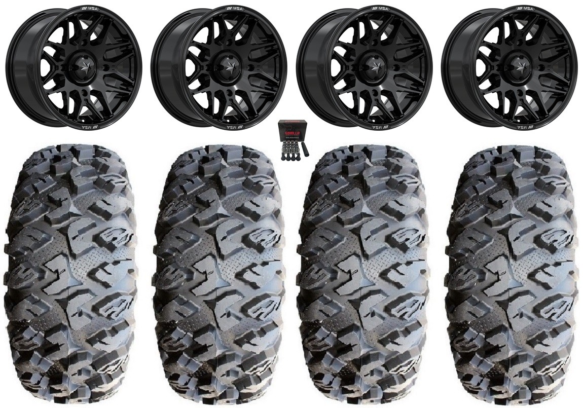 MSA Radar 14″ Wheels Gloss Black 28″ MotoClaw Tires Honda Pioneer