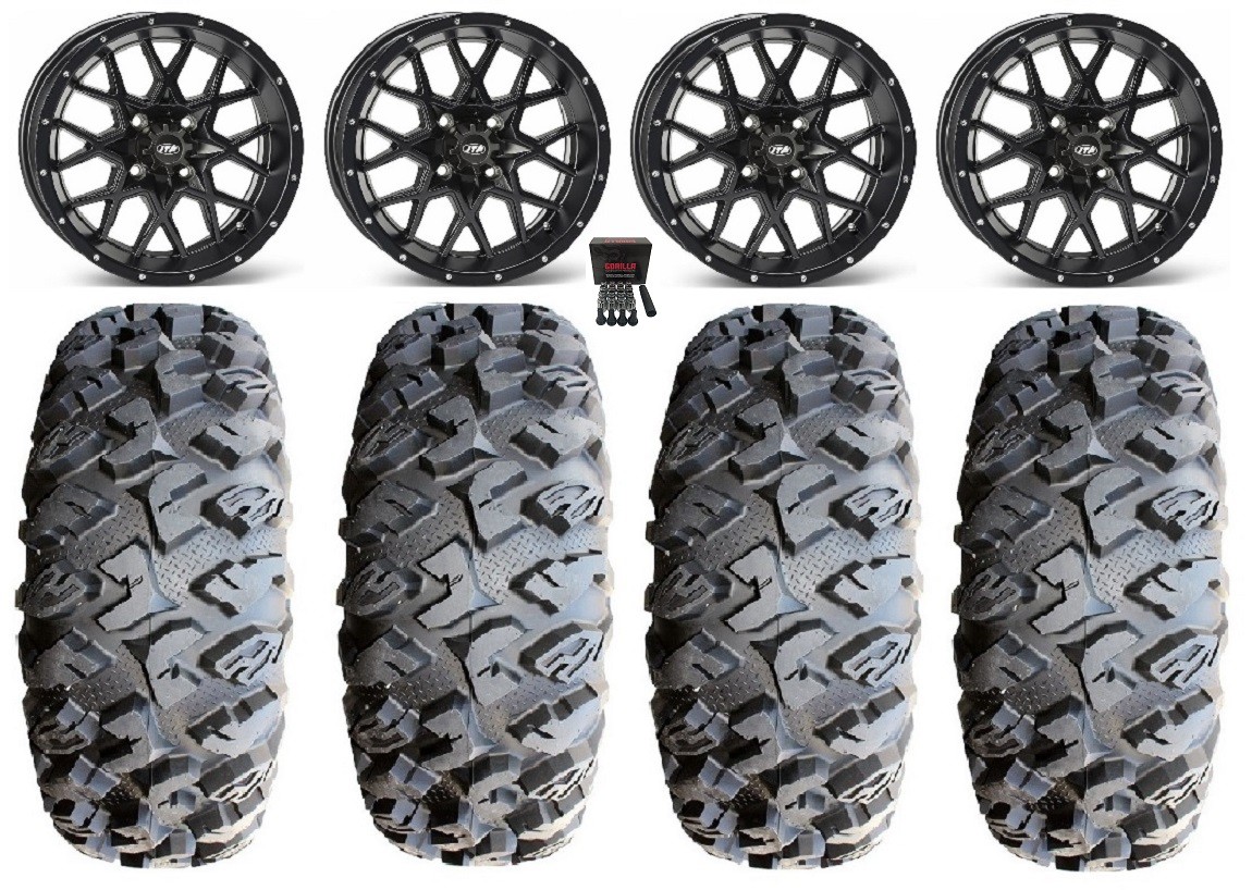 ITP Hurricane 14″ Wheels Black 27″ MotoClaw Tires Yamaha Viking Wolverine