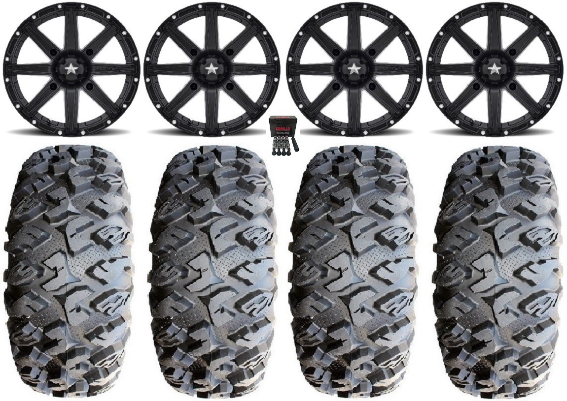 MSA Black Clutch 16″ UTV Wheels 29″ MotoClaw Tires Yamaha YXZ (2019+)