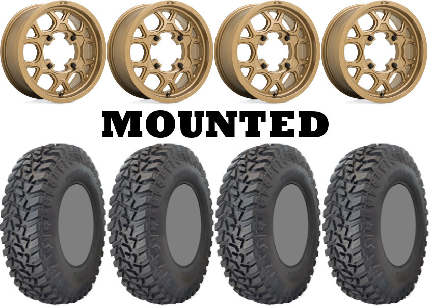 Kit 4 GBC Kanati Mongrel SQ Tires 33×10-15 on KMC KS133 Mesa Lite Bronze CAN