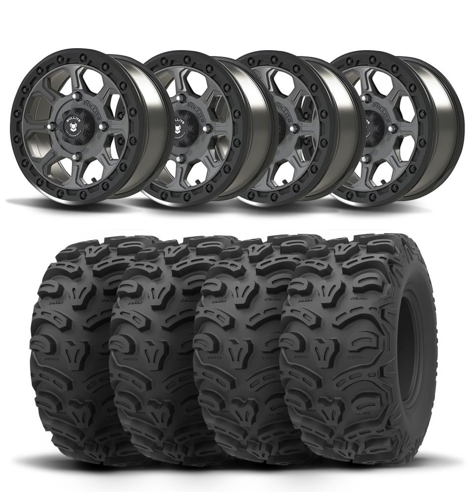 Set of 4 Bullite Ruler Wheels 14″ Gray/Kenda K587 Bearclaw HTR Tires [26x11R-14]