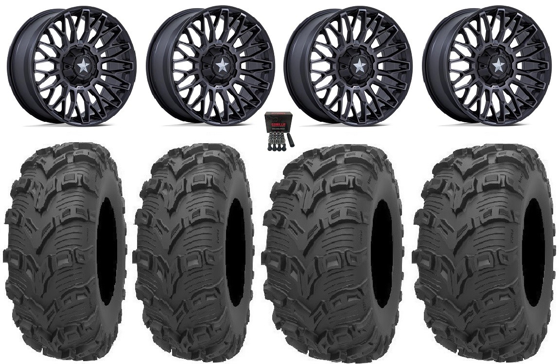 MSA Clubber 14″ Wheels Black DDT 26″ Bear Claw EVO Tires Yamaha Wolverine RMAX