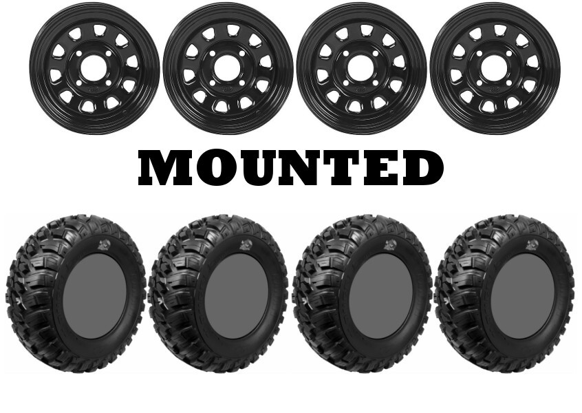 Kit 4 GBC Kanati Mongrel Tires 26×10-12 on ITP Delta Steel Black Wheels PRA