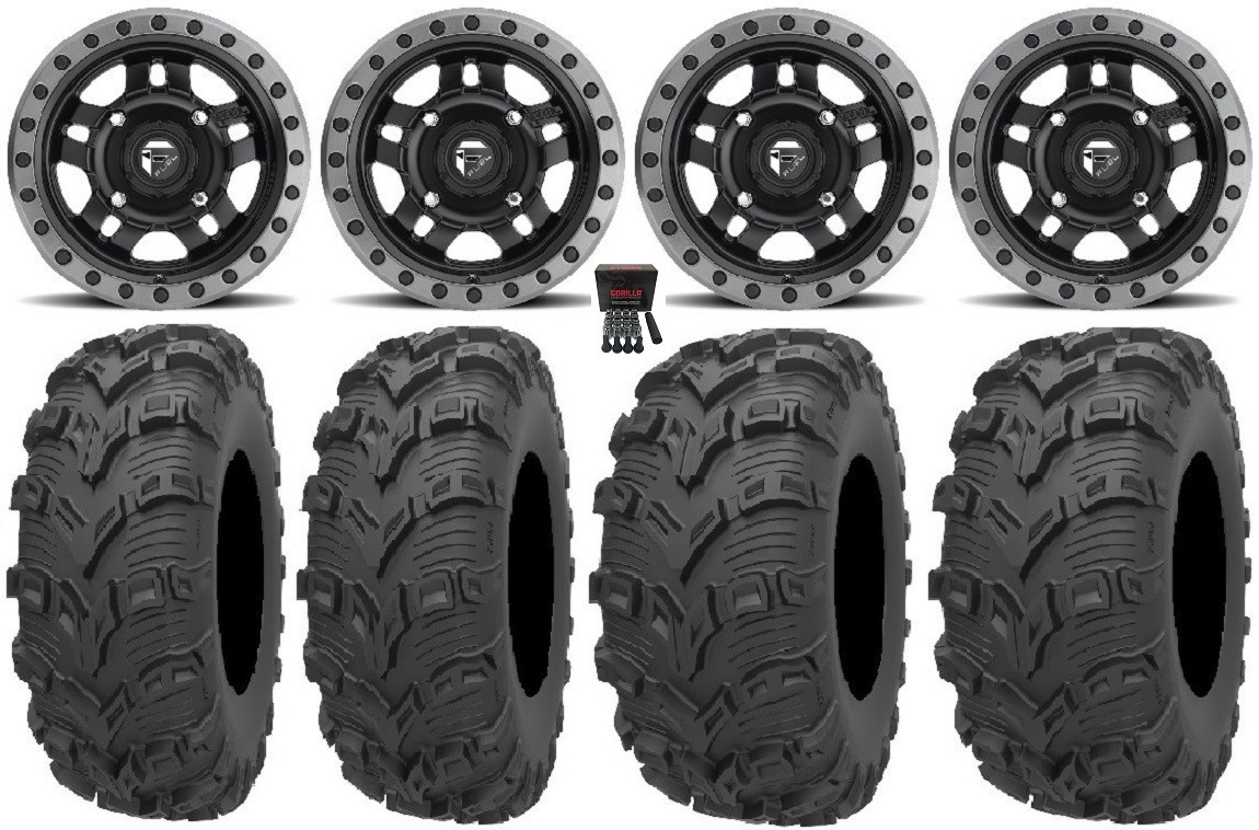 Fuel Anza Black 14″ Wheels 26″ Bear Claw EVO Tires Kawasaki Mule Pro FXT  KRX