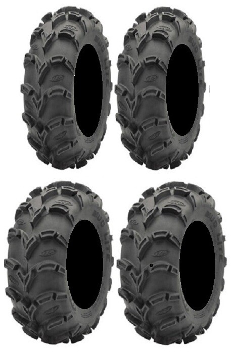 Full set of ITP Mud Lite XL 28×10-12 and 28×12-12 ATV Tires (4)