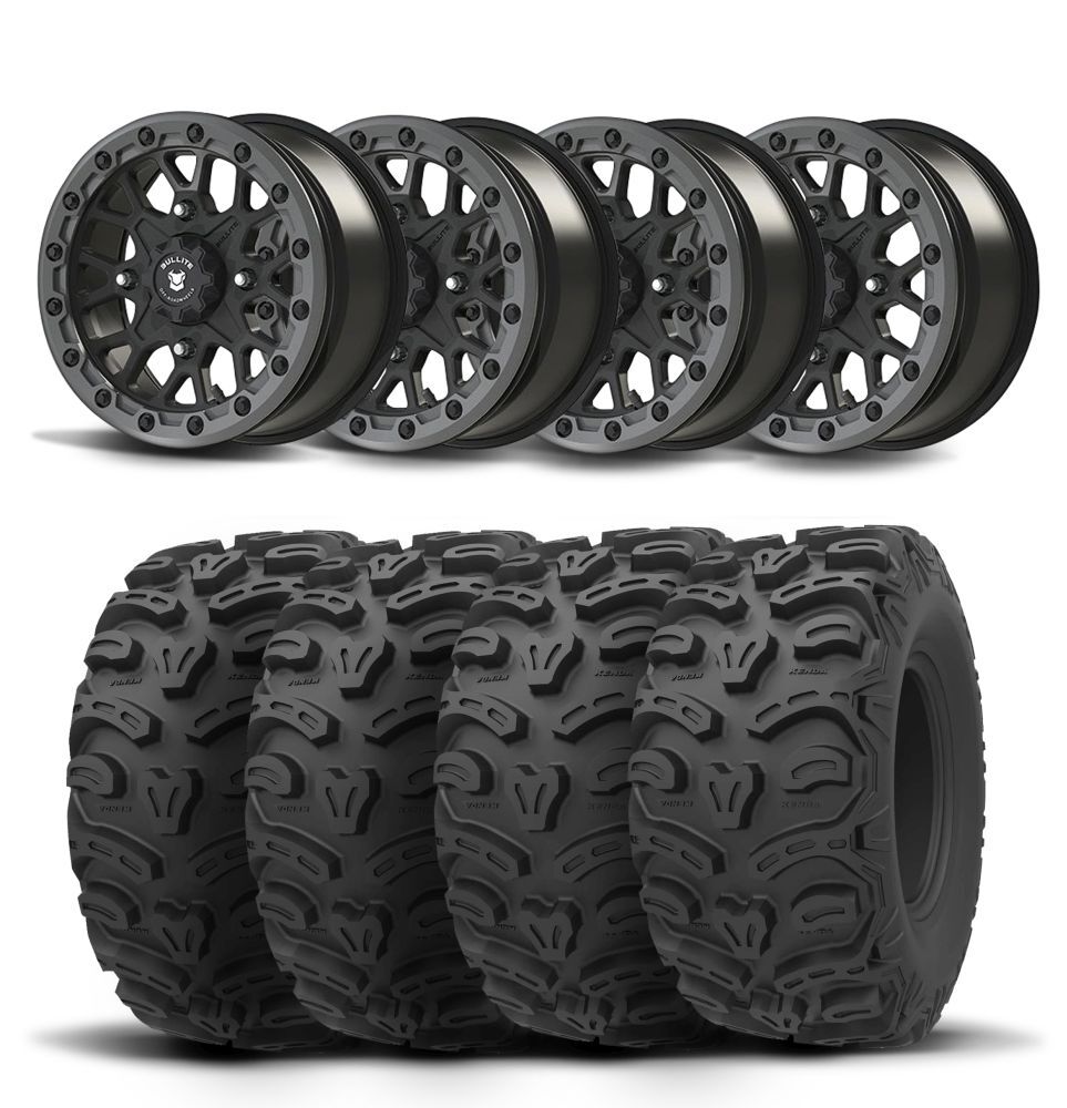 Set of 4 Bullite Rider Wheels 14″ Gray/Kenda K587 Bearclaw HTR Tires [26x11R-14]