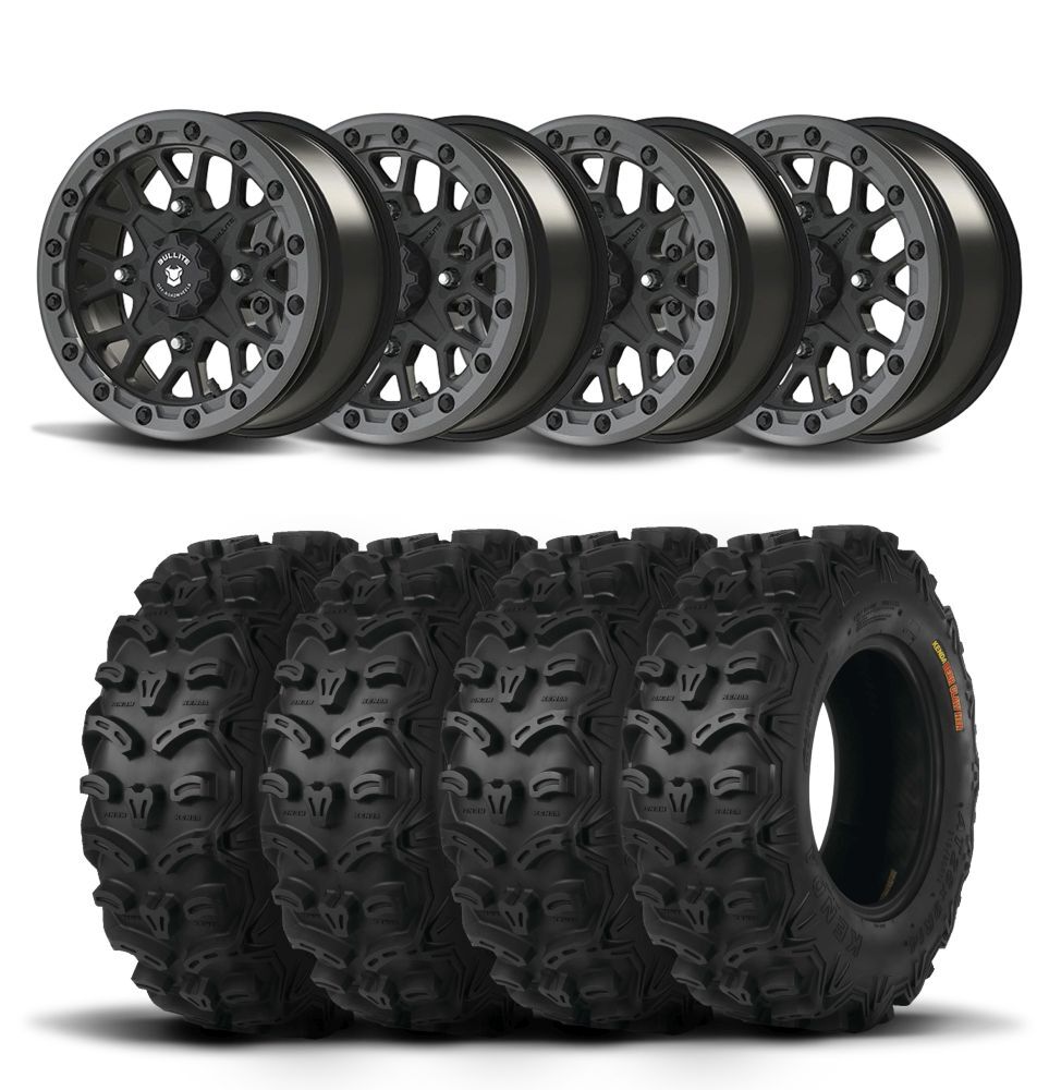 Set of 4 Bullite Rider Wheels 14″ Gray/Kenda K587 Bearclaw HTR Tires [26x9R-14]