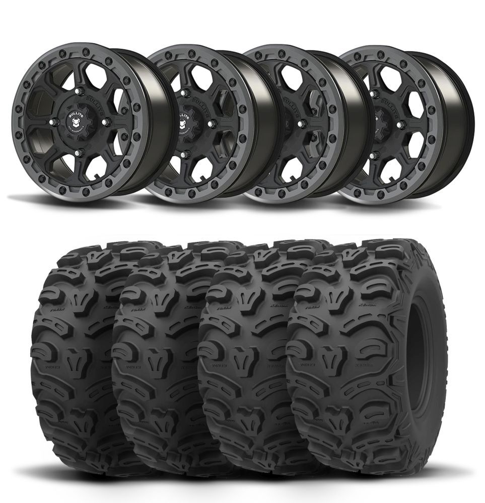 Set of 4 Bullite Ruler Wheels 14″ Gray/Kenda K587 Bearclaw HTR Tires [28x11R-14]