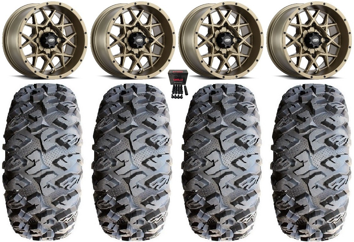 ITP Hurricane 14″ Wheels Bronze 28″ MotoClaw Tires Yamaha Viking Wolverine