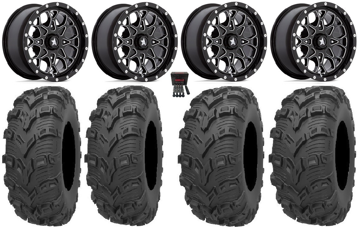 MSA Portal 14″ Wheels Milled 26″ Bear Claw EVO Tires Honda Pioneer