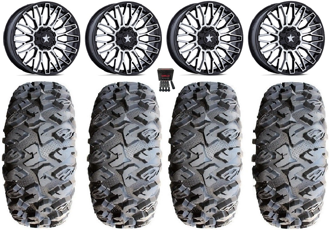 MSA Clubber 14″ Wheels Machined 30″ MotoClaw Tires Kawasaki Teryx Mule
