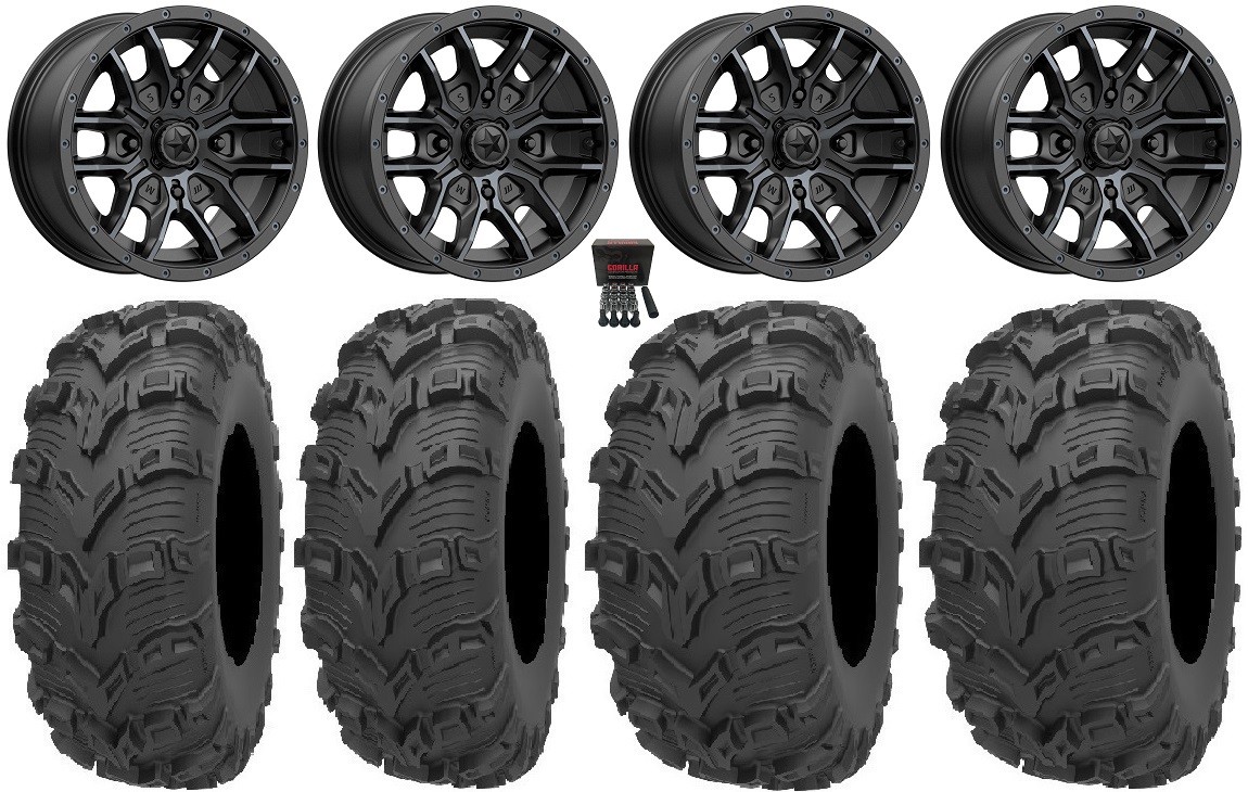 MSA Fang 14″ Wheels Black 26″ Bear Claw EVO Tires Yamaha Grizzly Rhino