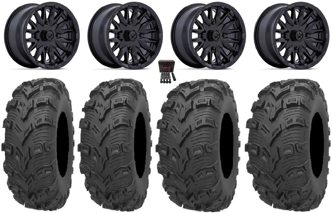 MSA Creed 14″ Wheels Black 26″ Bear Claw EVO Tires Suzuki KingQuad