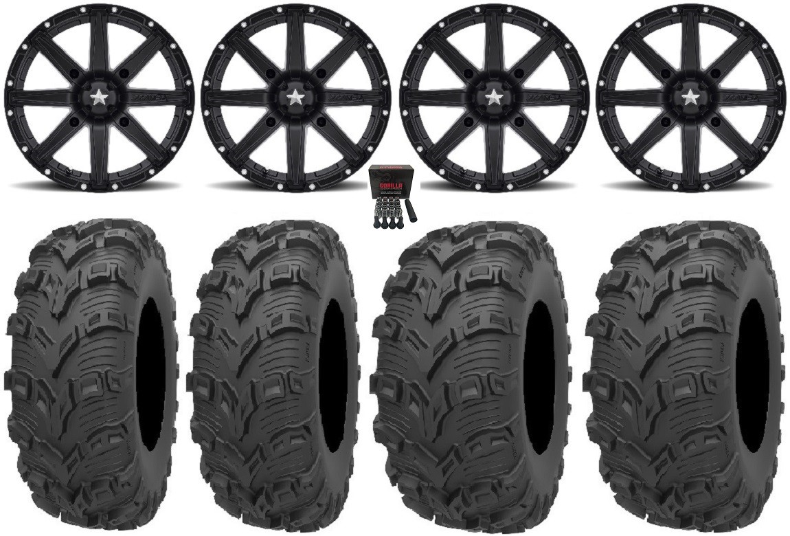 MSA Black Clutch 12″ ATV Wheels 27″ Bear Claw EVO Tires Suzuki KingQuad