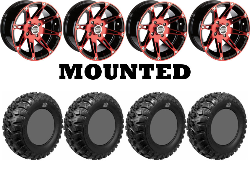 Kit 4 GBC Kanati Mongrel Tires 25×10-12 on Moose 387X Red Wheels CAN