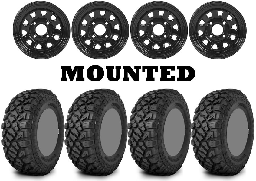 Kit 4 Kenda Klever XT Tires 28×10-14 on ITP Delta Steel Black Wheels POL