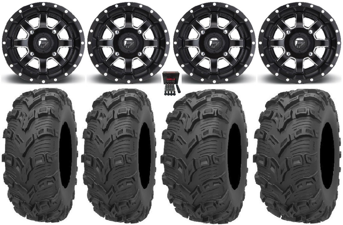 Fuel Maverick Black 14″ Wheels 26″ Bear Claw EVO Tires Yamaha Wolverine RMAX