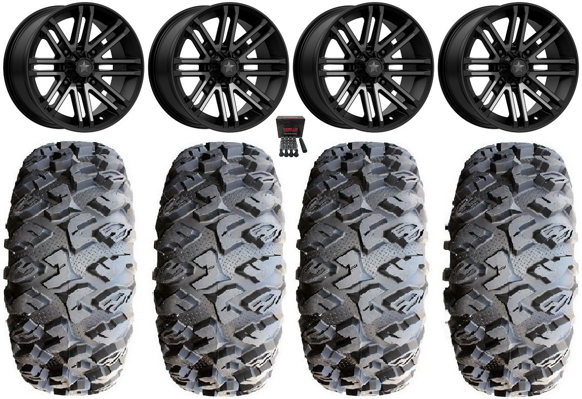 MSA Black Rogue 15″ Wheels 31″ MotoClaw Tires Yamaha YXZ (2019+)