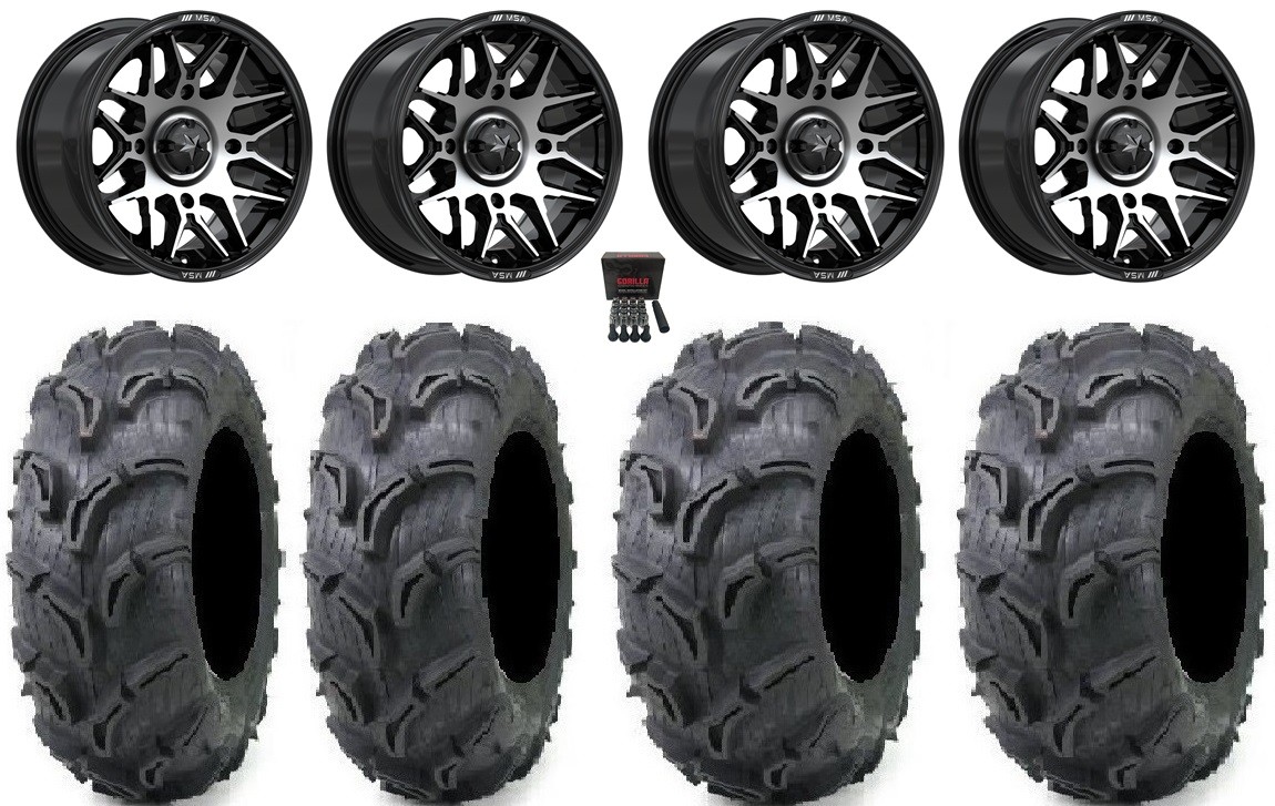 MSA Radar 14″ Wheels Black/Machined 27″ Zilla Tires Kawasaki Teryx Mule
