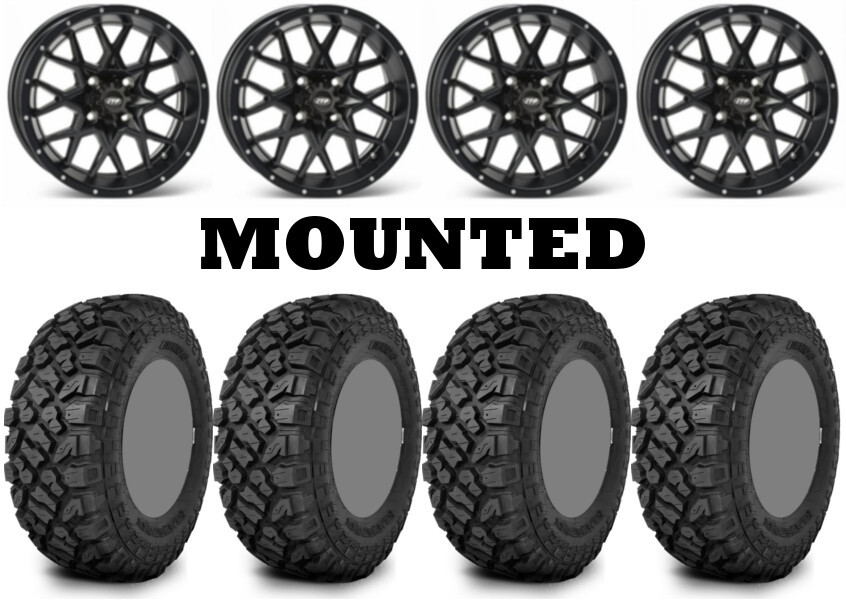 Kit 4 Kenda Klever XT Tires 28×10-14 on ITP Hurricane Matte Black Wheels VIK