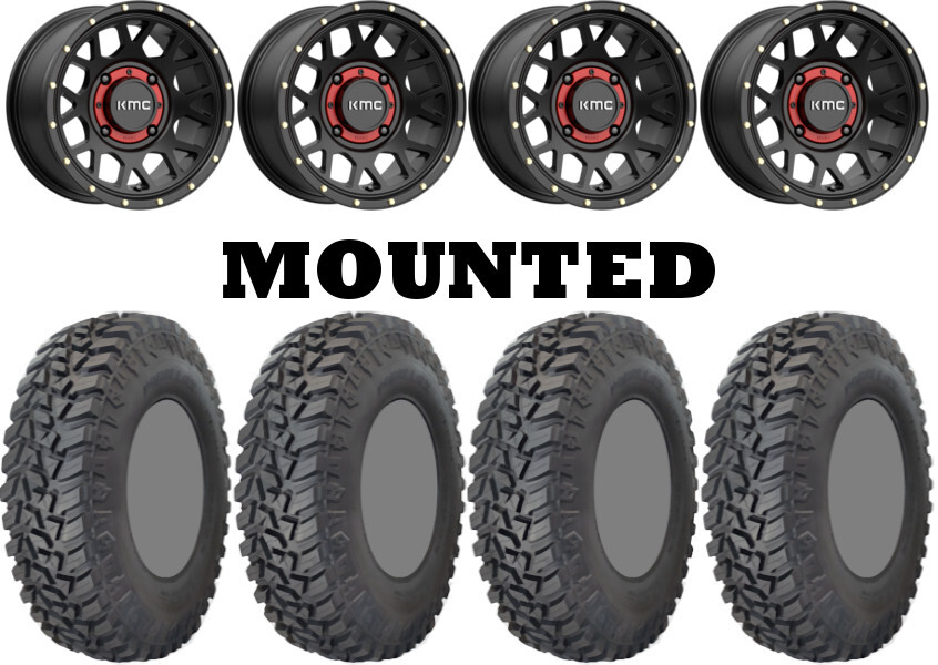 Kit 4 GBC Kanati Mongrel SQ Tires 31×10-15 on KMC KS135 Grenade Black Wheels 550