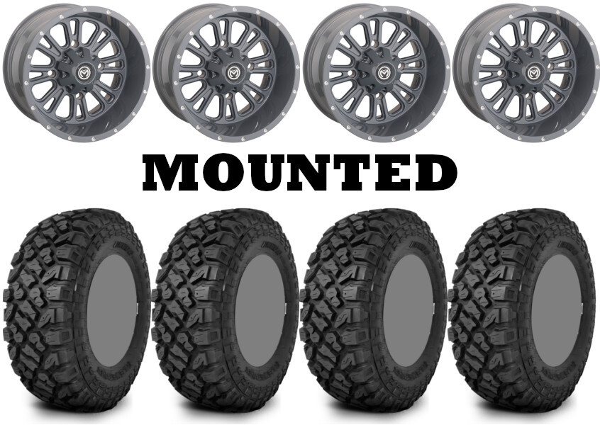 Kit 4 Kenda Klever XT Tires 28×10-14 on Moose 399X Gray Wheels 550
