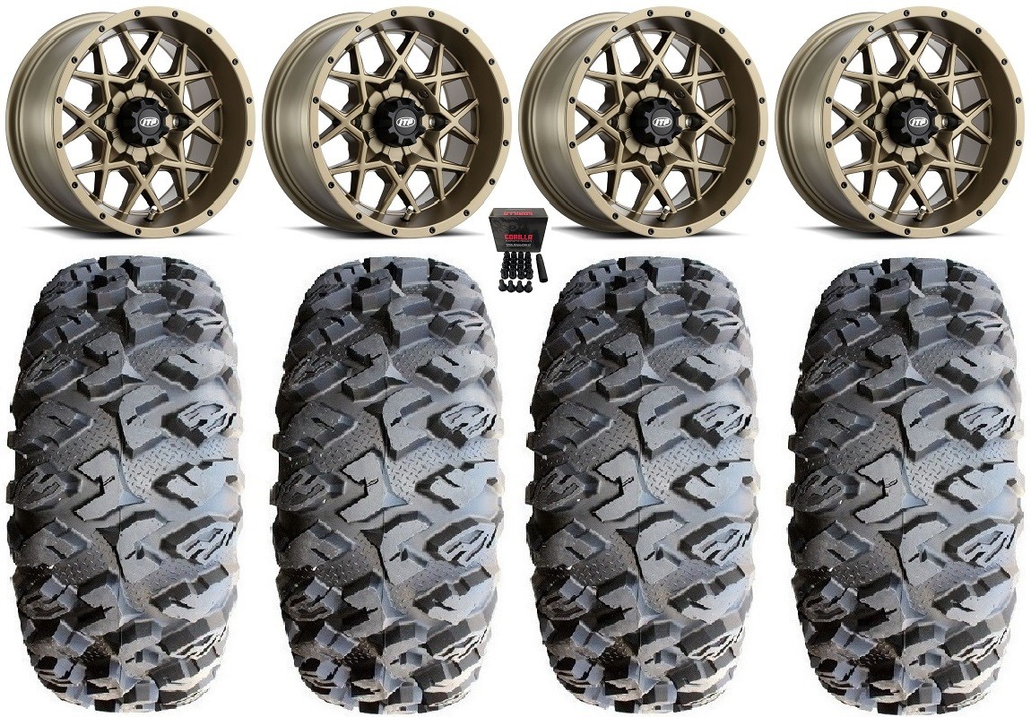ITP Hurricane 15″ Wheels Bronze 28″ MotoClaw Tires Textron Wildcat XX