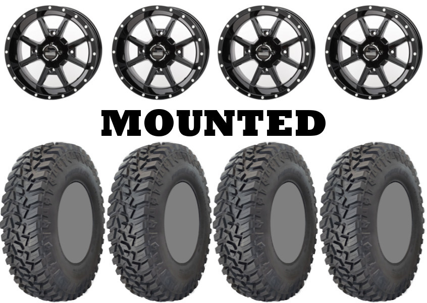 Kit 4 GBC Kanati Mongrel SQ Tires 30×10-14 on Frontline 556 Black Wheels 550