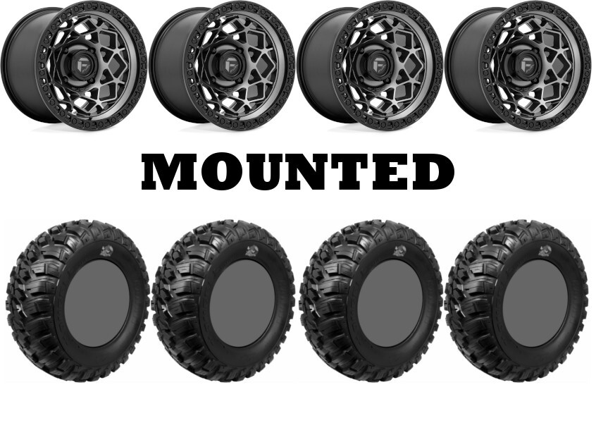 Kit 4 GBC Kanati Mongrel Tires 28×10-15 on Fuel Unit Gray Wheels 1KXP