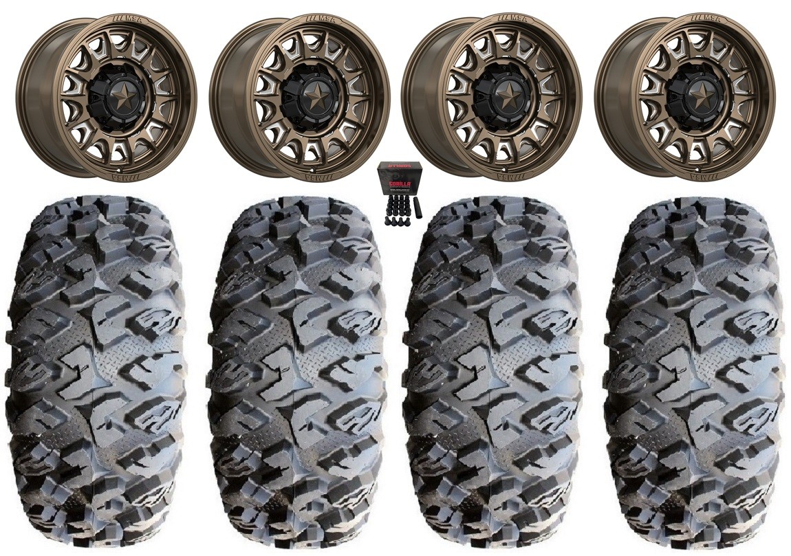 MSA Commander 15″ Wheels Bronze 28″ MotoClaw Tires Kawasaki Mule Pro FXT  KRX
